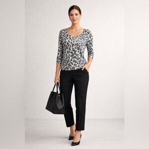 C’est City Leopard Print Shimmer Top Size L Metallic Silver Black Animal Print